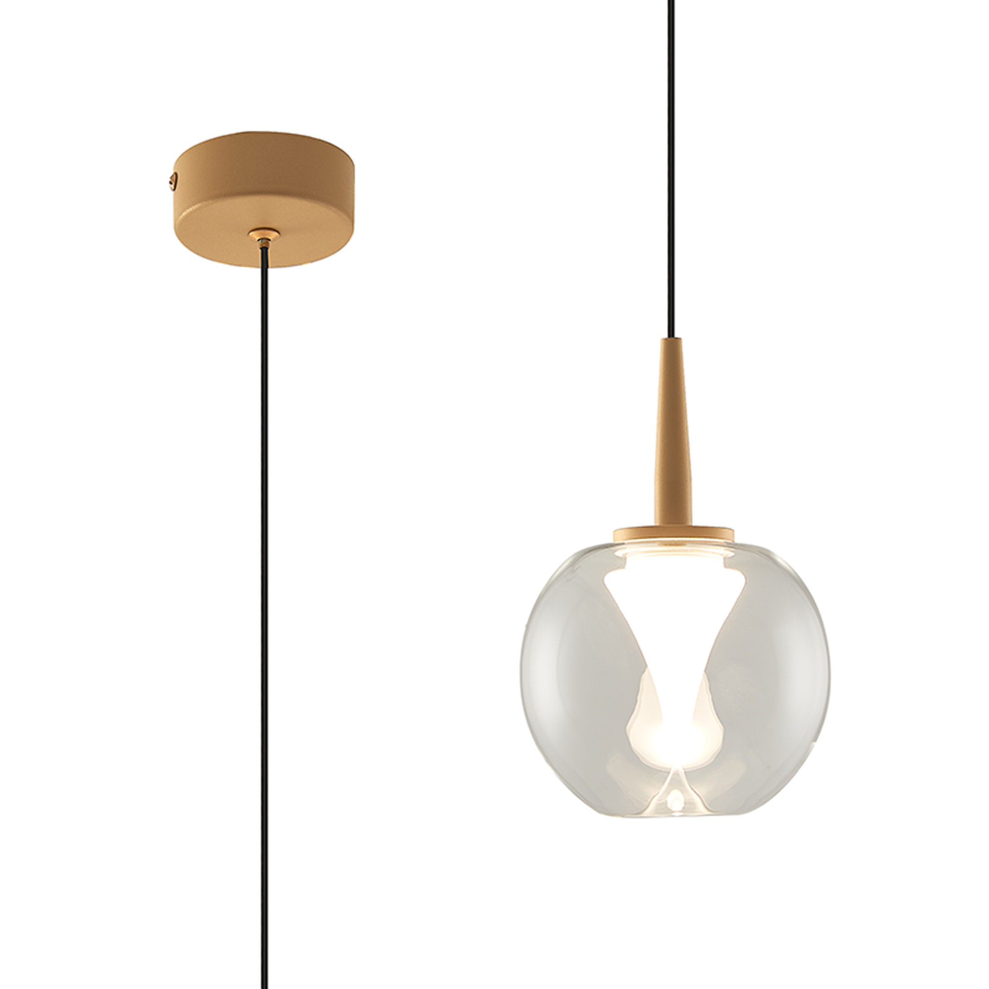 M9078  Andromeda Single Pendant, 5W LED, 3000K, 500lm, Light Gold/Clear/Frosted 3yrs Warranty